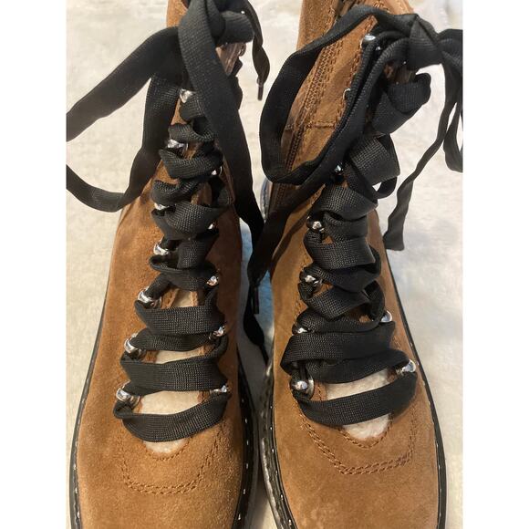 STEVE MADDEN Rainier Cognac Suede Lug Sole Lace-Up Platform Ankle Boots 5.5 - Picture 7 of 11